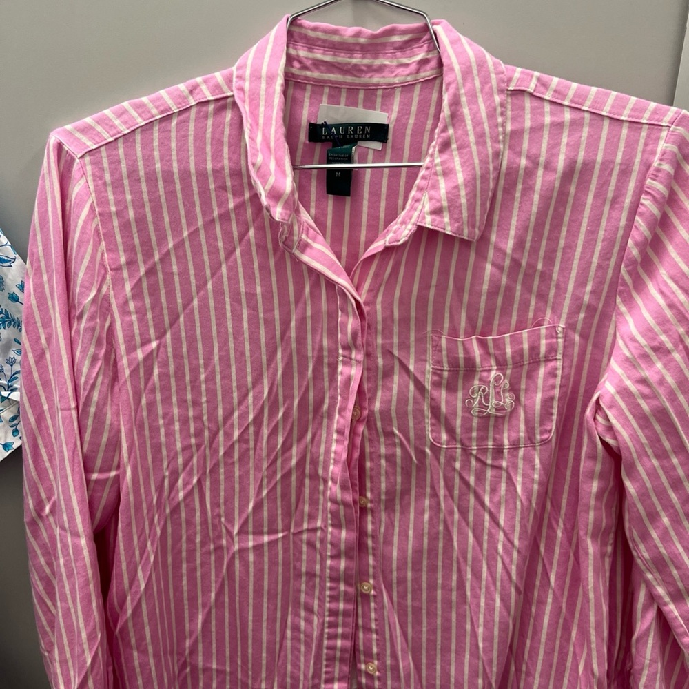 Lauren Ralph Lauren Pink Striped Women’s Pajama Dress Size M Preppy Cozy EUC